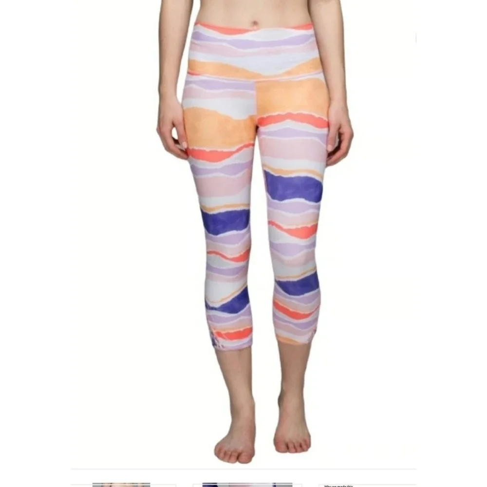 Lululemon Workout Capri Leggings‎ High Rise Purple Orange Print Size 12